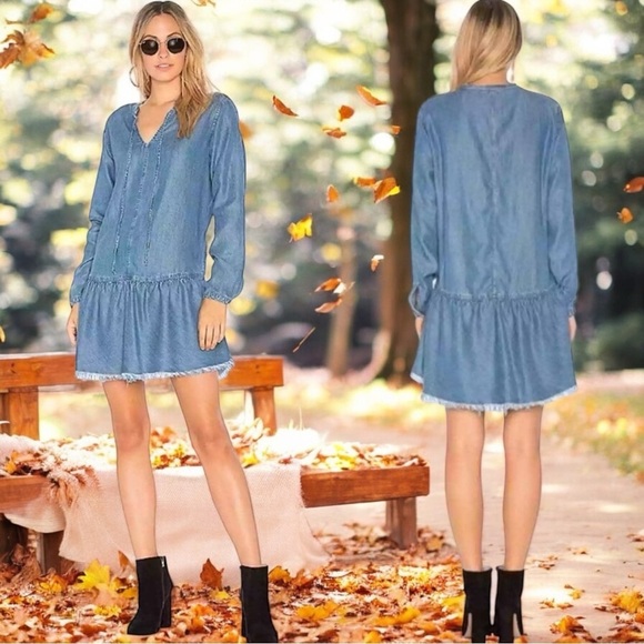 Rails Mel Drop Waist Chambray Mini Dress Women’s Size M - Picture 1 of 11